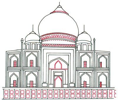 400x337 how to draw the taj mahal in steps crafts and diy - Taj Mahal Drawing