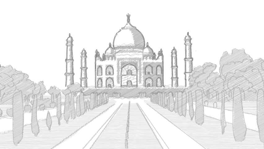 852x480 taj mahal hand drawn sketch stock footage video - Taj Mahal Drawing