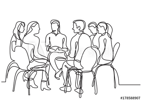 500x354 One Line Drawing Of Group Of Young People Talking - Talking Drawing