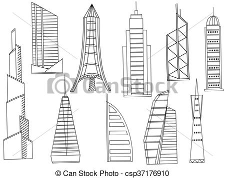 450x357 Tall Buildings Coloring Book Vector Vector Line Art Doodle Set - Tall Building Drawing