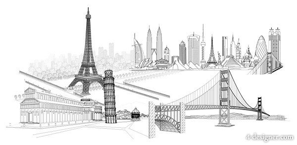 600x294 Designer Models Wonderful Line Drawing Of Famous Buildings - Tall Building Drawing