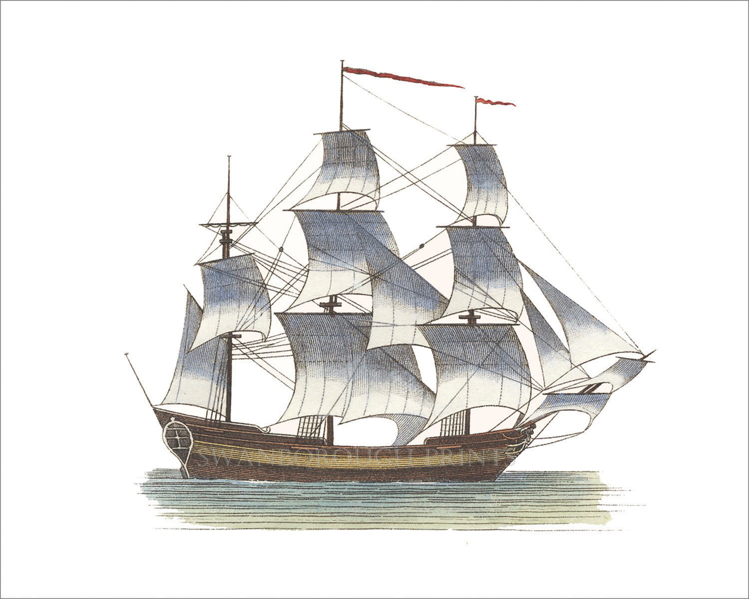 1500x1201 marine drawing sailing ship in full sail coastal print on etsy - Tall Ship Drawing