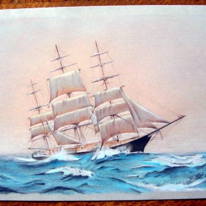 407x407 tall ship on open seas, original drawing schooner chandlery - Tall Ship Drawing
