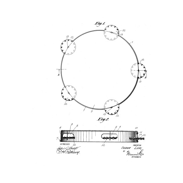 630x630 Tambourine Drum Vintage Patent Drawing - Tambourine Drawing
