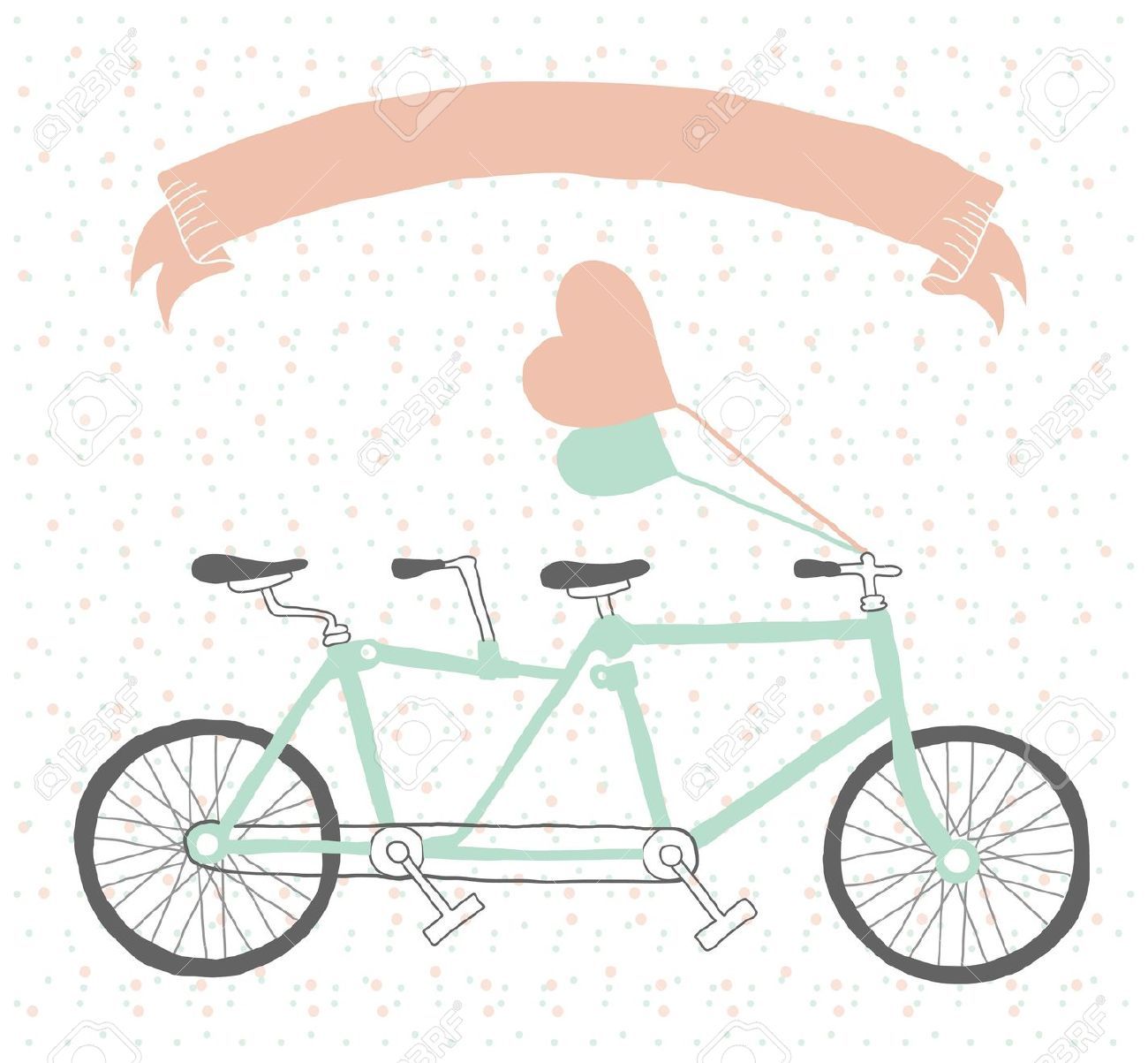 1300x1203 hand drawn tandem bicycle vintage style with balloons logo - Tandem Bicycle Drawing