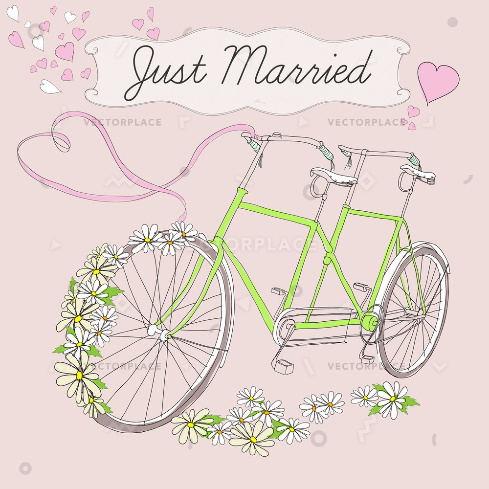 1000x1000 vintage drawing marriage poster tandem bicycle vector illustration - Tandem Bicycle Drawing