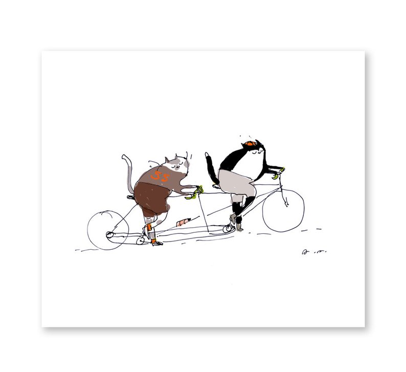794x727 bike art tandem bike cats cycling cat art cycling poster etsy - Tandem Bicycle Drawing