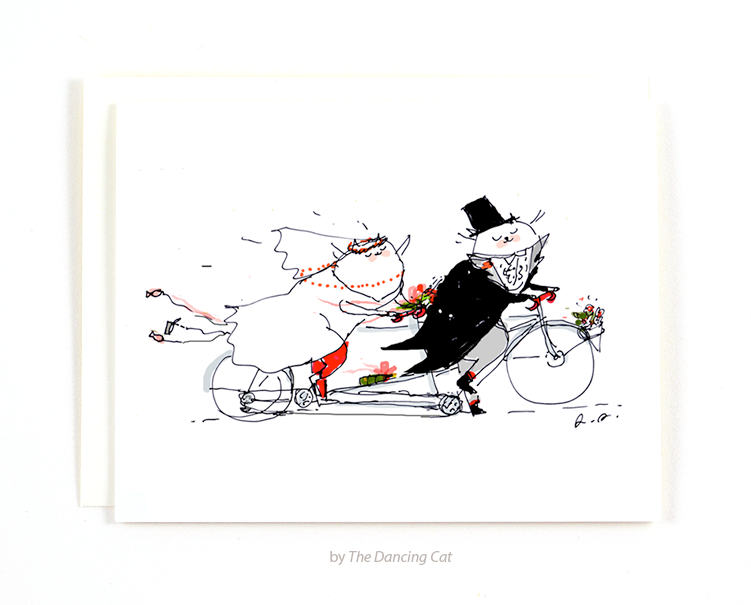 751x605 Bike Wedding Cat Card - Tandem Drawing