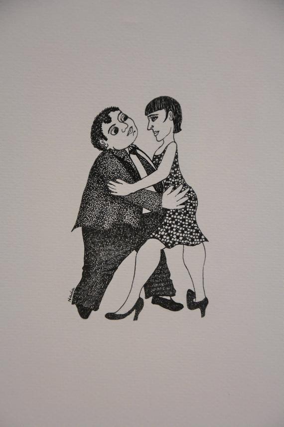 570x855 Paso Doble Original Drawing Ink Couple Love Tango Dance Etsy - Tango Drawing