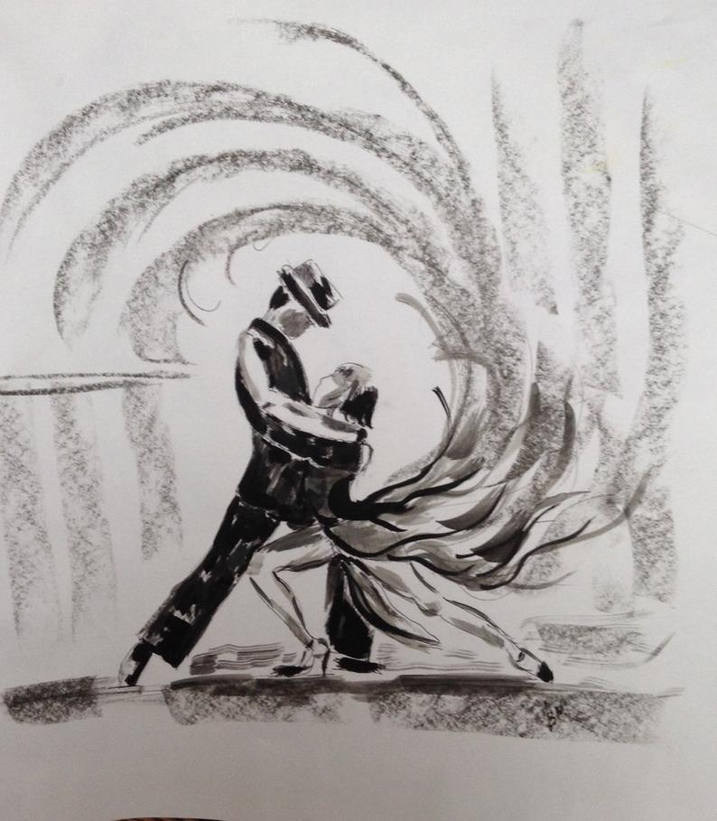 794x909 Tangocharcoal And Pen Drawing Etsy - Tango Drawing