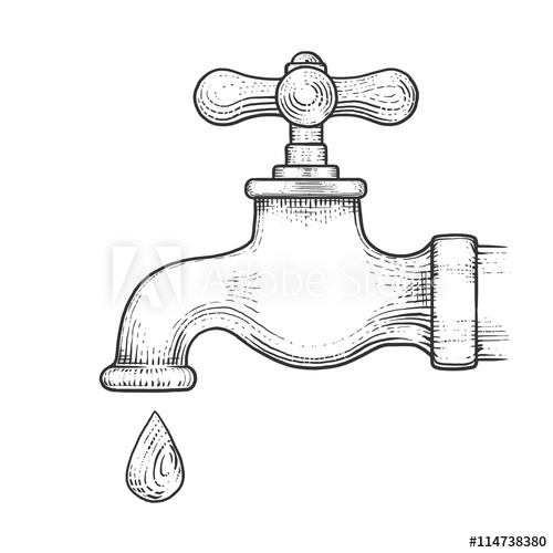 500x500 water tap with drop engraving style vector - Tap Drawing
