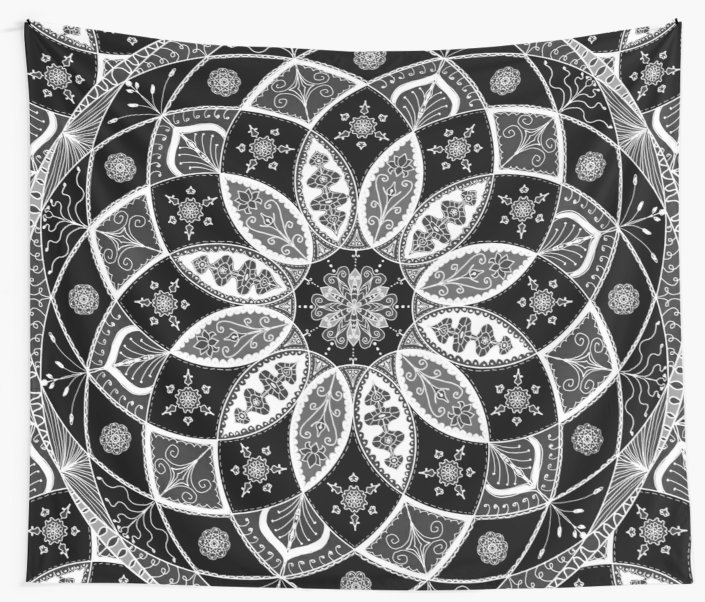 705x602 Mandala Bampw Drawing Pattern Art Wall Tapestries - Tapestry Drawing