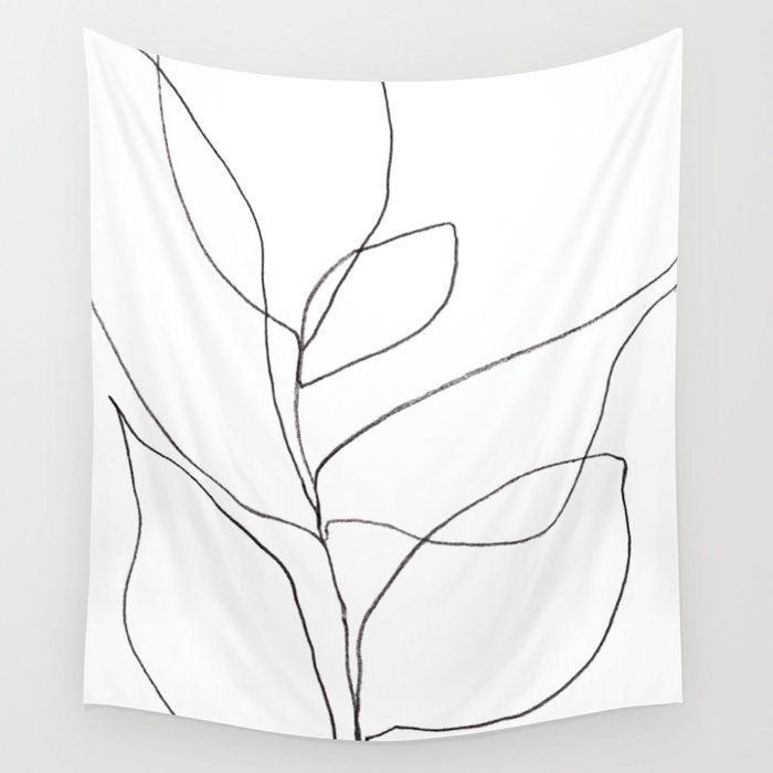 700x700 minimalist line art plant drawing wall tapestry - Tapestry Drawing