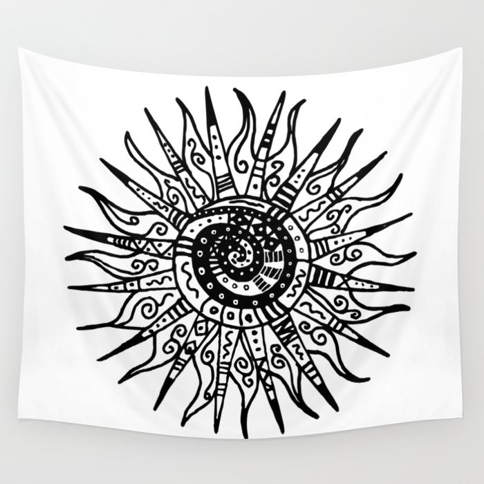 700x700 sun doodle black and white drawing wall tapestry - Tapestry Drawing