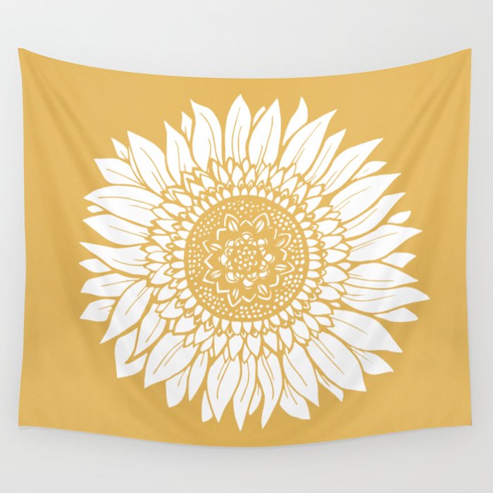 700x700 yellow sunflower drawing wall tapestry - Tapestry Drawing