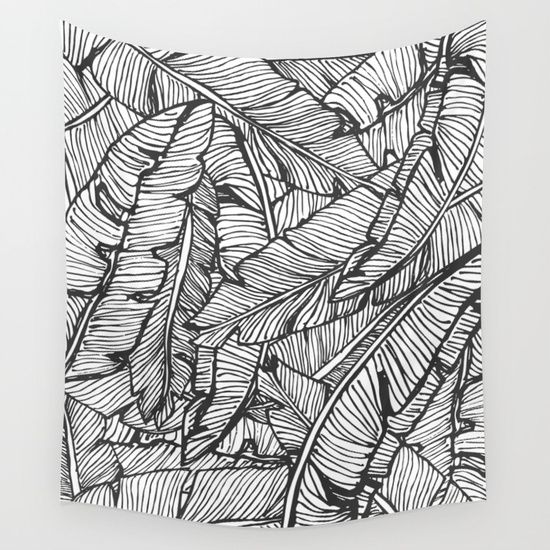 550x550 Black White Jungle - Tapestry Drawing