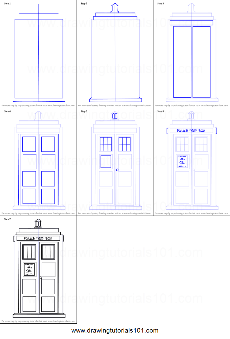751x1107 how to draw tardis from doctor who printable step - Tardis Drawing