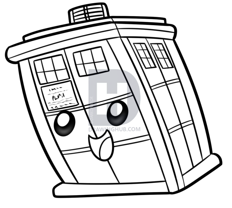 806x720 how to draw a chibi tardis, step - Tardis Line Drawing