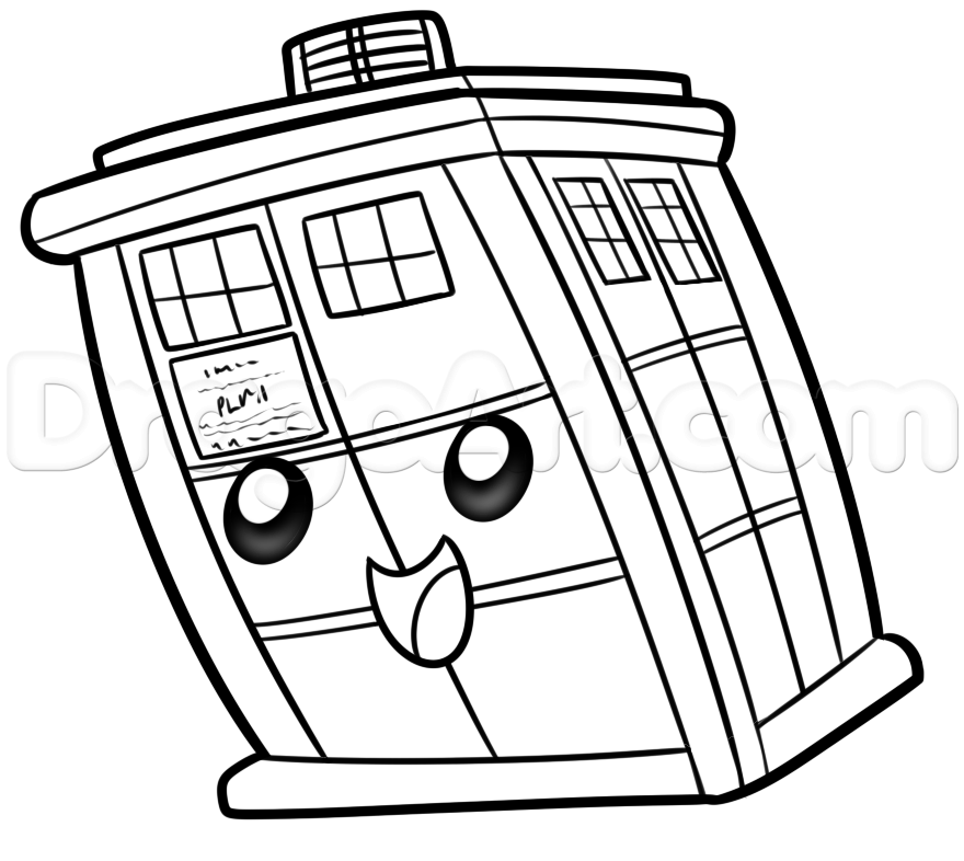 880x786 how to draw a chibi tardis, step - Tardis Line Drawing