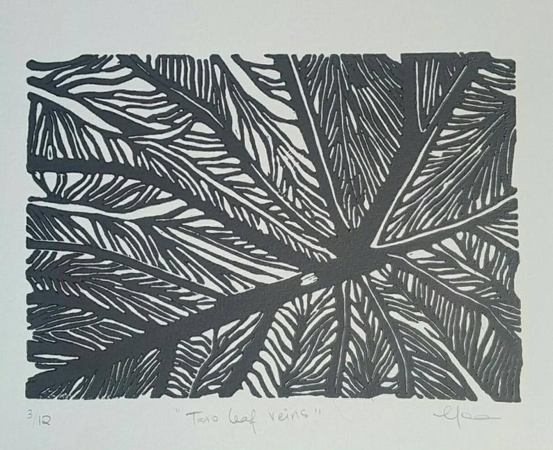 794x646 Taro Leaf Veins Linocut Print Linoprint Tropical Artprint Etsy - Taro Leaf Drawing