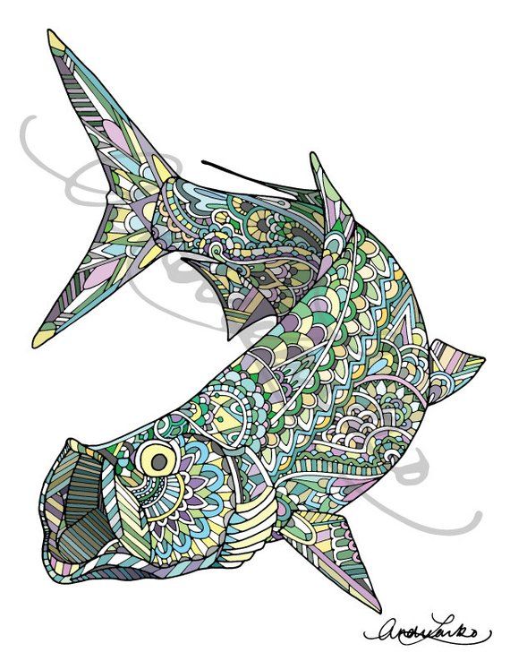 570x738 Zentangle Tarpon Art Print Products Art Prints, Art - Tarpon Drawing