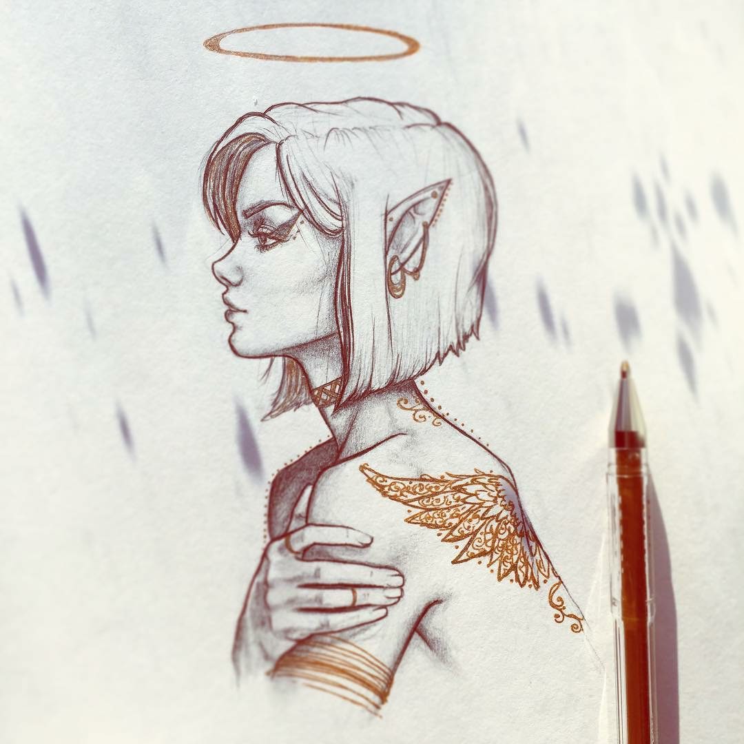 1080x1080 Tattoo Angel Sketch - Tattoo Angel Drawings
