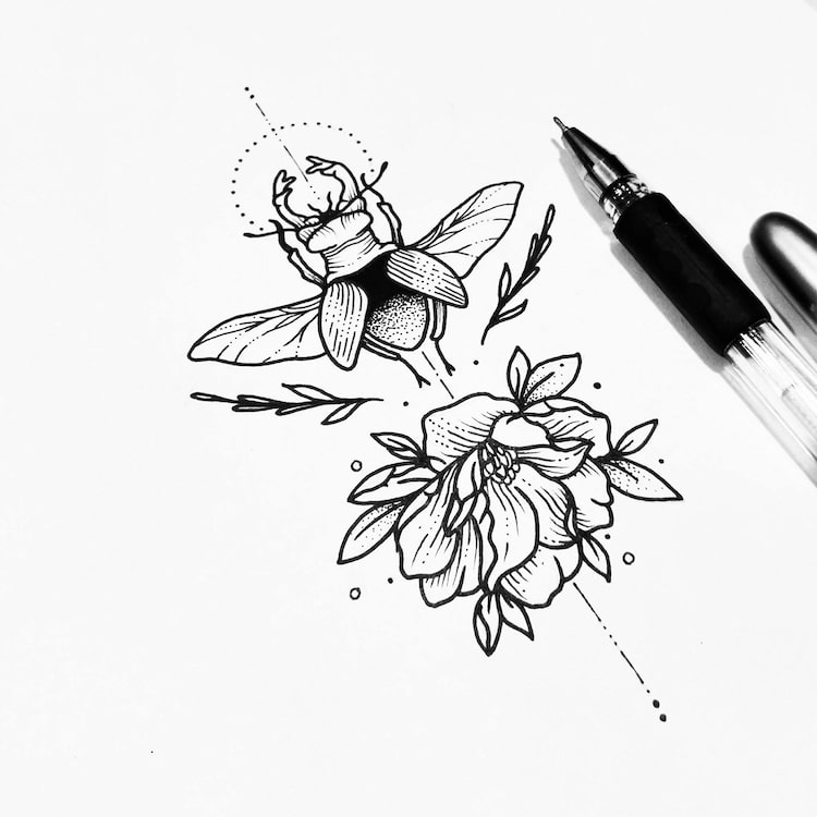 750x750 Illustrative Tattoo Artist Turns Drawings Into Black Ink Tattoo - Tattoo Art Drawings