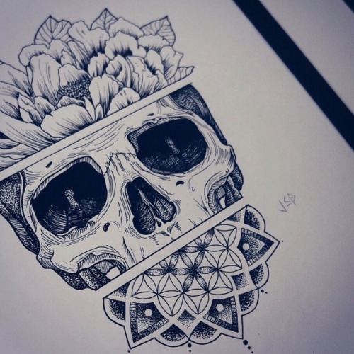 500x500 Drawing Art Cool Tattoo Flower Skull Sketch Body Art Flower Tattoo - Tattoo Drawing Art