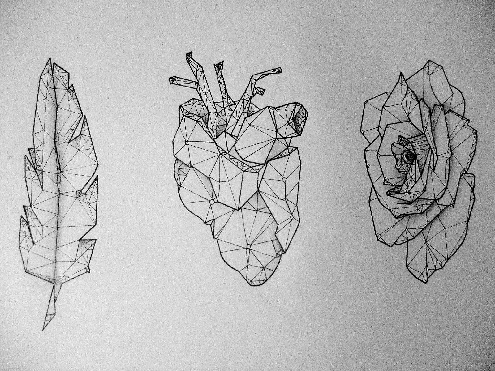 1600x1200 Tattoo, Low Poly, Feather, Hearth, Rose, Simple Tattoo, Draw Paper - Tattoo Drawing Paper