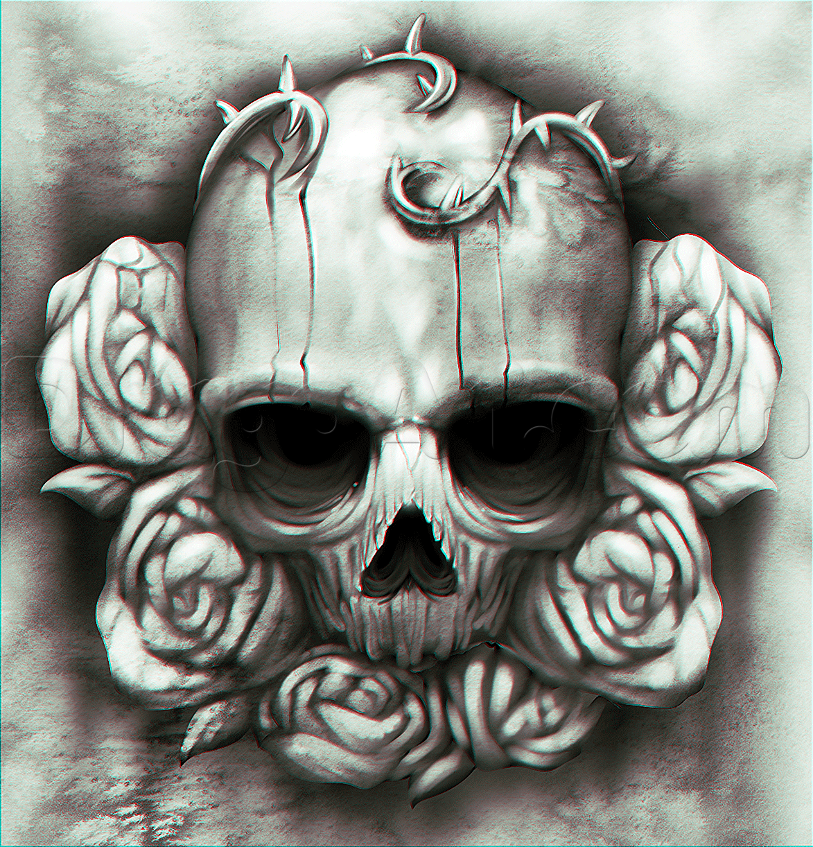 1173x1222 How To Draw A Skull And Roses Tattoo, Step - Tattoo Drawing Skull