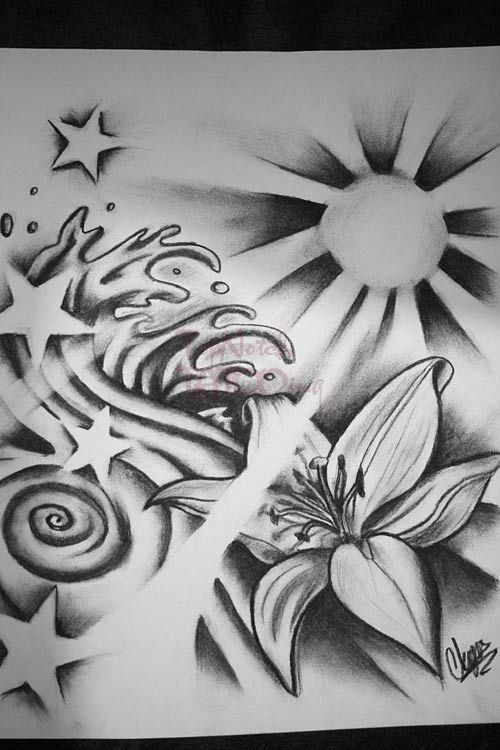 500x750 Flower And Star Tattoo Designs Group With Items - Tattoo Drawings