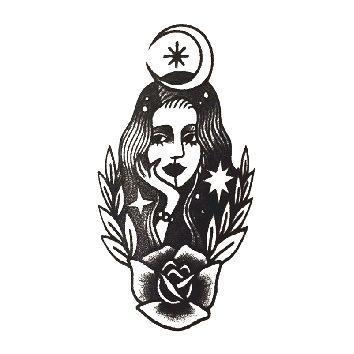 354x354 flower girl wear moon crown vintage temporary tattoo ondecal - Tattoo Girl Drawing
