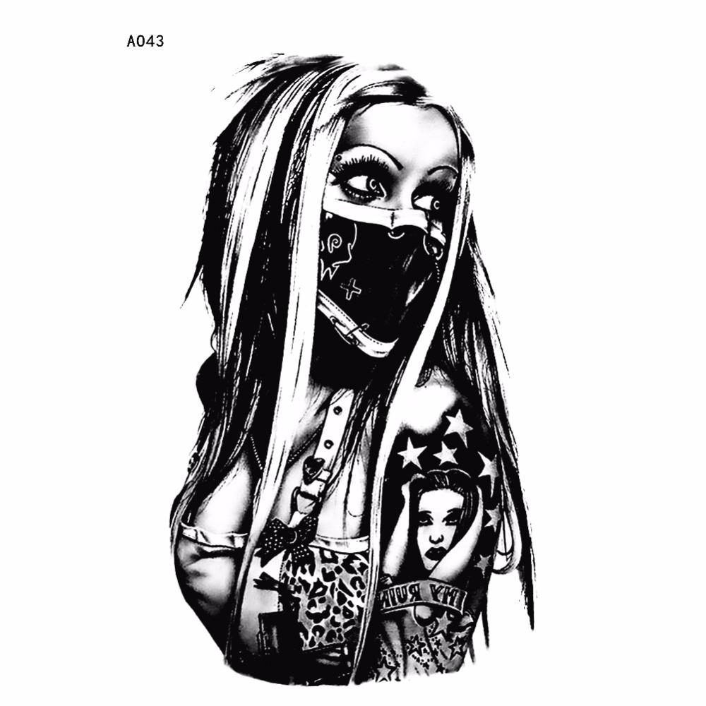 1000x1000 Hot Sale New Simple Cool Tattoo Girl With Mask Waterproof - Tattoo Girl Drawing