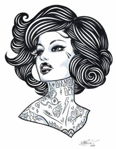 372x479 Fatal Art, Illustration Art, Black - Tattoo Girl Drawing