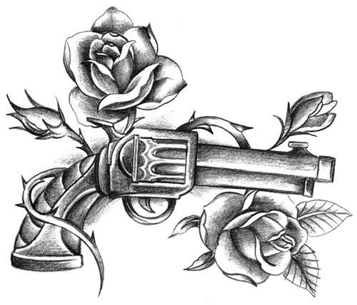 500x428 gun and roses tattoo tattoo ideas tattoo designs, ribbon - Tattoo Gun Drawing