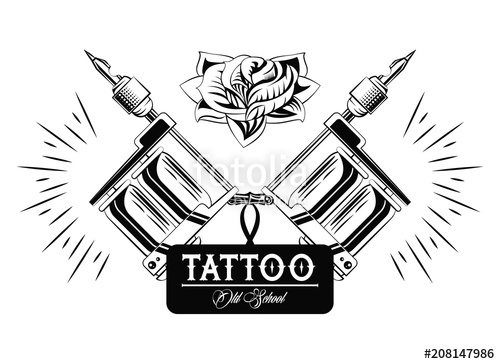 500x364 Old School Tattoo Machine Drawing Design Vector Illustration - Tattoo Machine Drawing