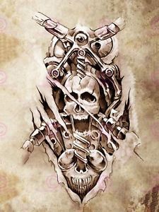 225x300 Painting Drawing Tattoo Sketch Machine Gear Grunge Art Print - Tattoo Machine Drawing