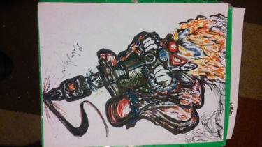 375x211 Clown Riding A Tattoo Machine Drawing - Tattoo Machine Drawing
