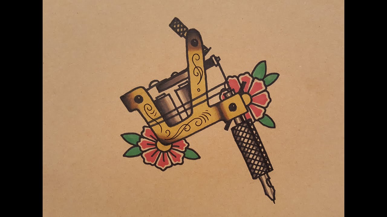 1280x720 How To Draw An Old School Tattoo Machine - Tattoo Machine Drawing