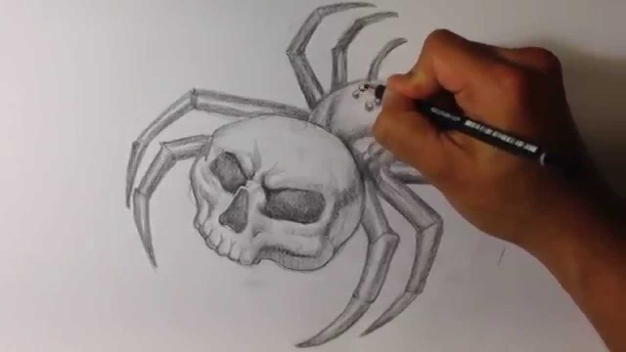 1280x720 How To Draw A Skull Spider Tattoo - Tattoo Skull Drawing
