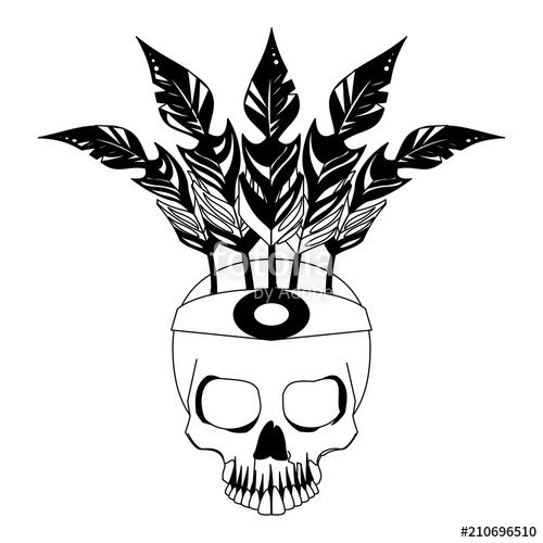 500x500 Tattoo Skull With Feathers Crown Drawing Vector Illustration - Tattoo Skull Drawing