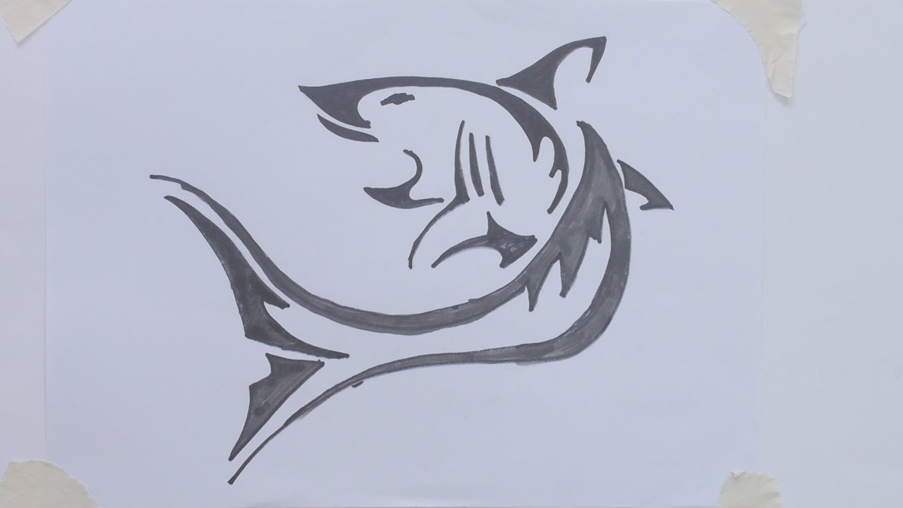 1280x720 How To Draw Shark Tribal Tattoo - Tattoo Tribal Drawing