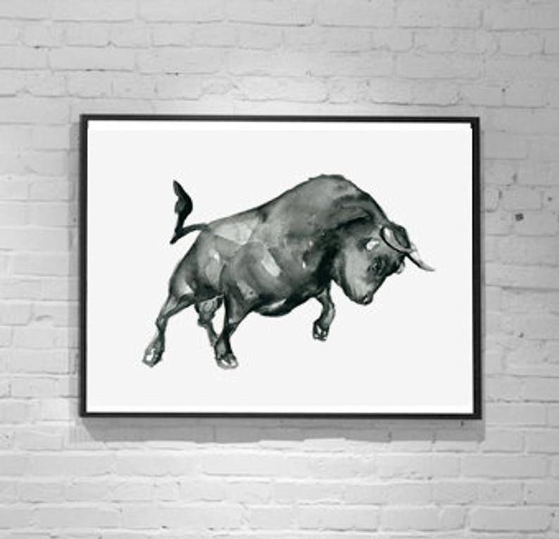 794x766 bull watercolor painting giclee print bull art taurus ink etsy - Taurus Bull Drawing