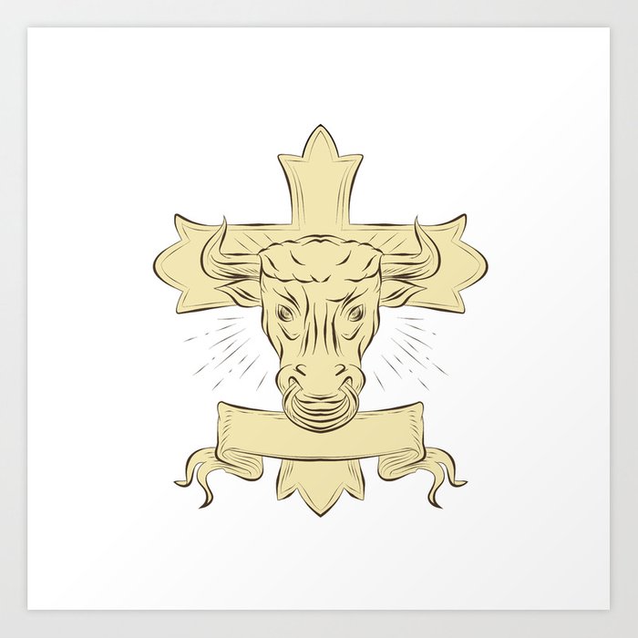 700x700 taurus bull christian cross drawing art print - Taurus Bull Drawing