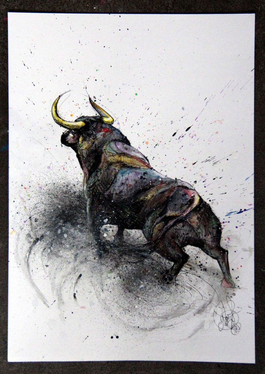 850x1200 bull charge drawing - Taurus Bull Drawing