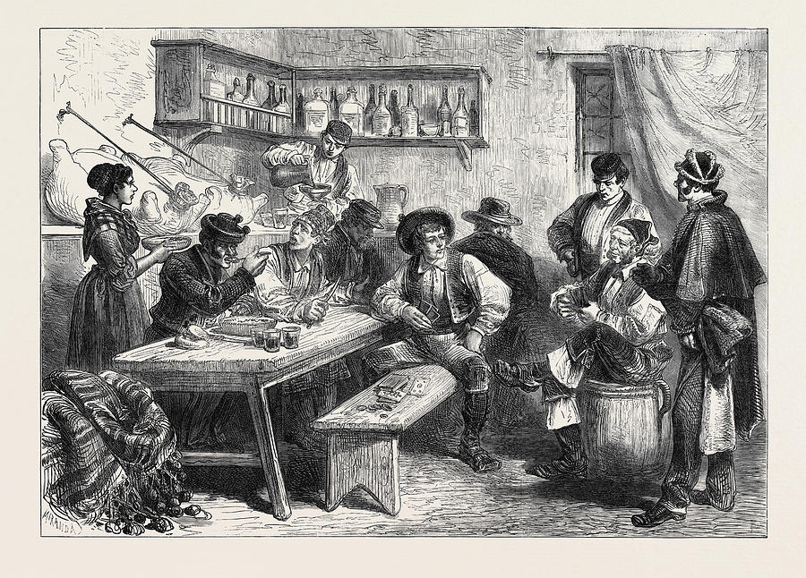 900x646 Spain A Tavern In The Suburbs Of Madrid Drawing - Tavern Drawing