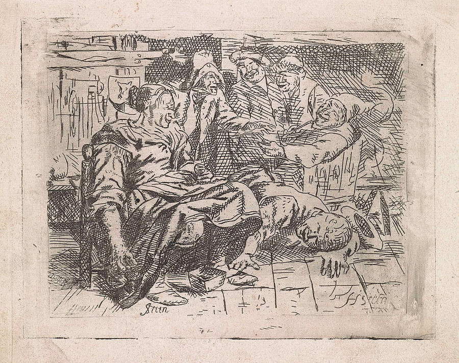 900x711 tavern with smiling company, anonymous drawing - Tavern Drawing