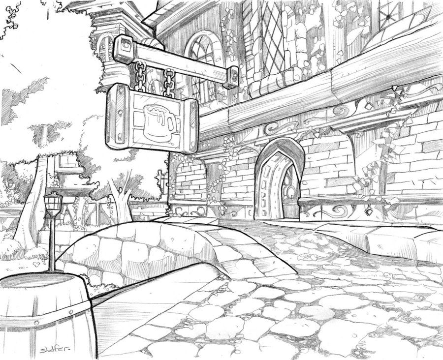 900x732 A Stormwind Tavern - Tavern Drawing