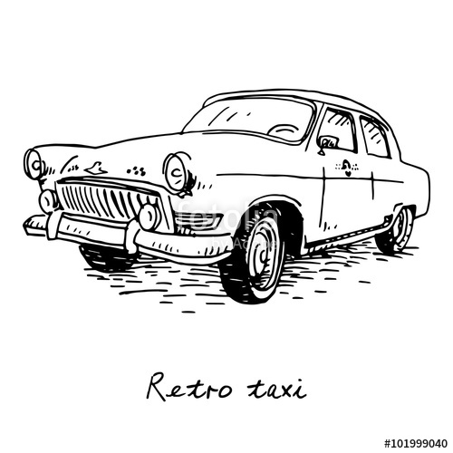 500x500 retro taxi vintage transport old times vector hand drawn sketch - Taxi Drawing