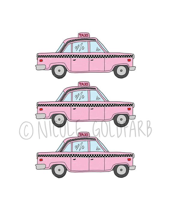 570x713 taxi illustration print taxi drawing nyc illustration pink etsy - Taxi Drawing